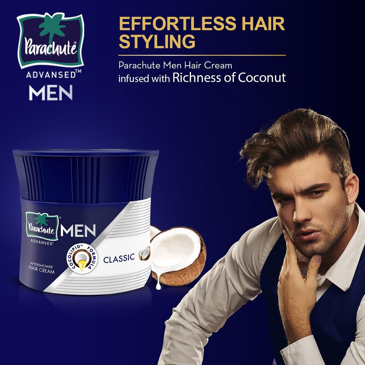 Coconut Infused Hair Cream for Men - Soft, Smooth, Non-Sticky, 3.8 Fl Oz
