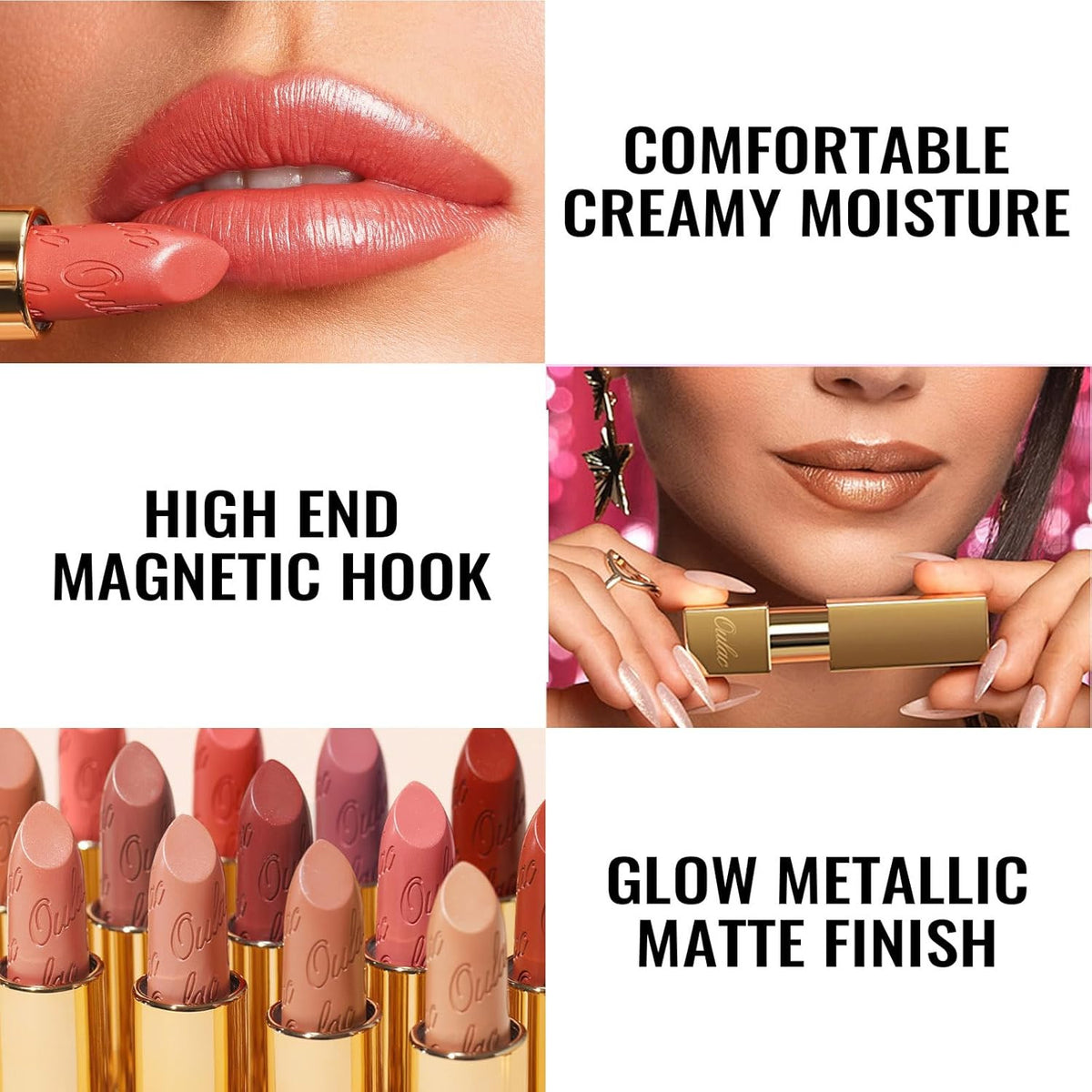 Magenta Lipstick with Metallic Finish - Vegan, Hydrating & Long-Lasting