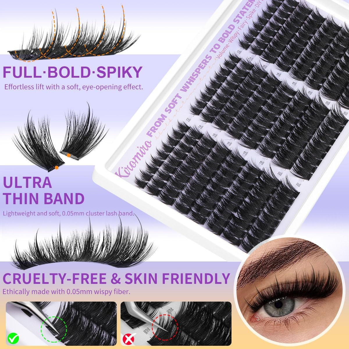 Spiky Lash Clusters with Fluffy Wispy Finish - Black False Eyelashes