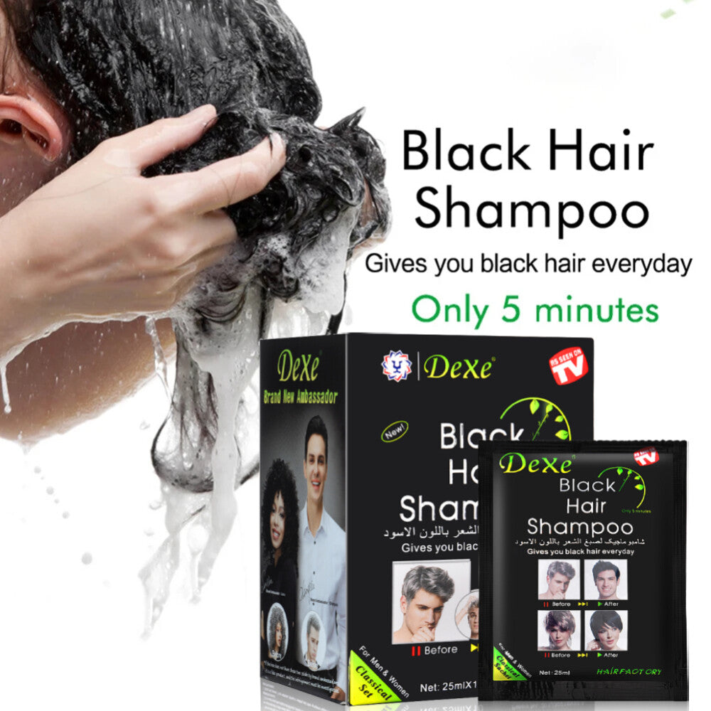 Black Hair Dye Shampoo for Gray Hair Coverage - Natural Herbal Formula