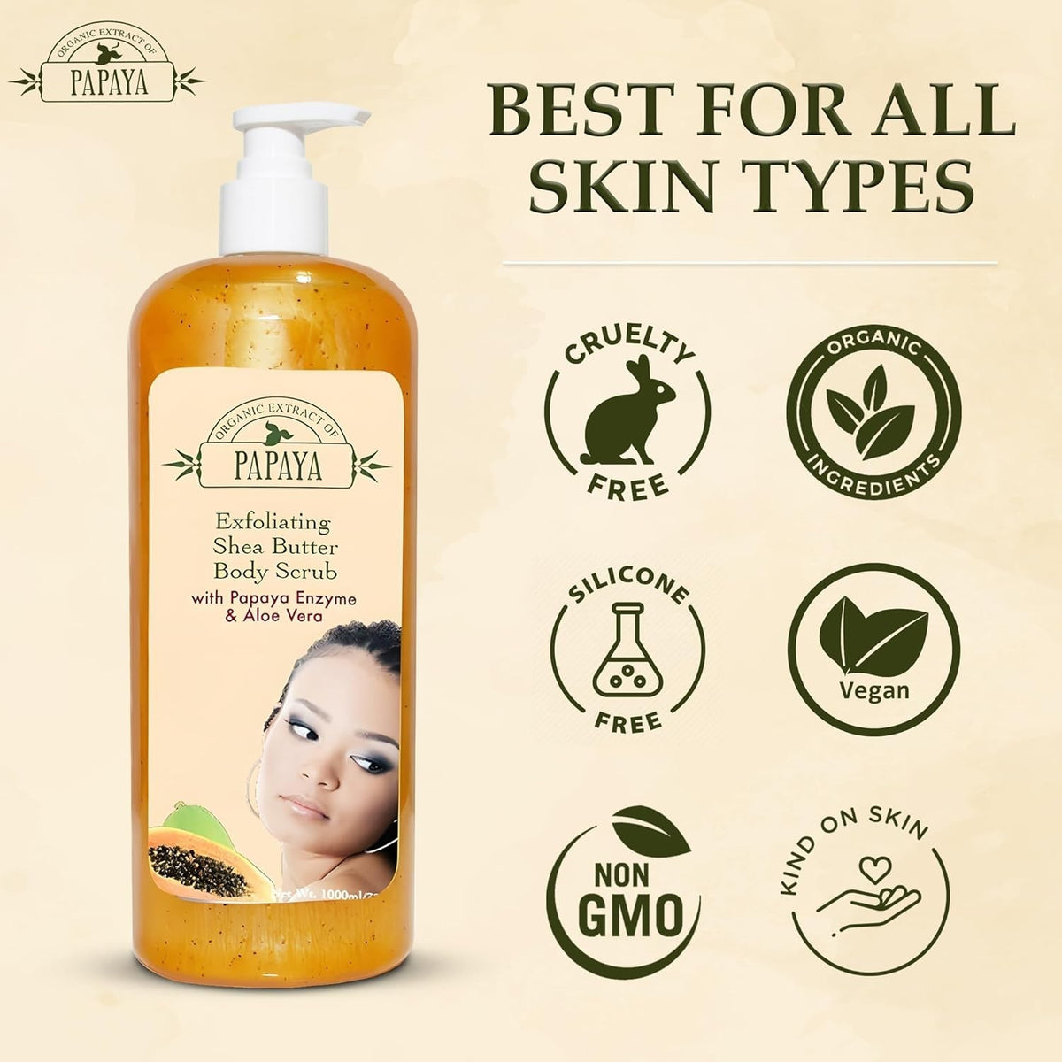 Organic Papaya Body Scrub with Shea Butter - Exfoliating Moisturizer 33.8 oz