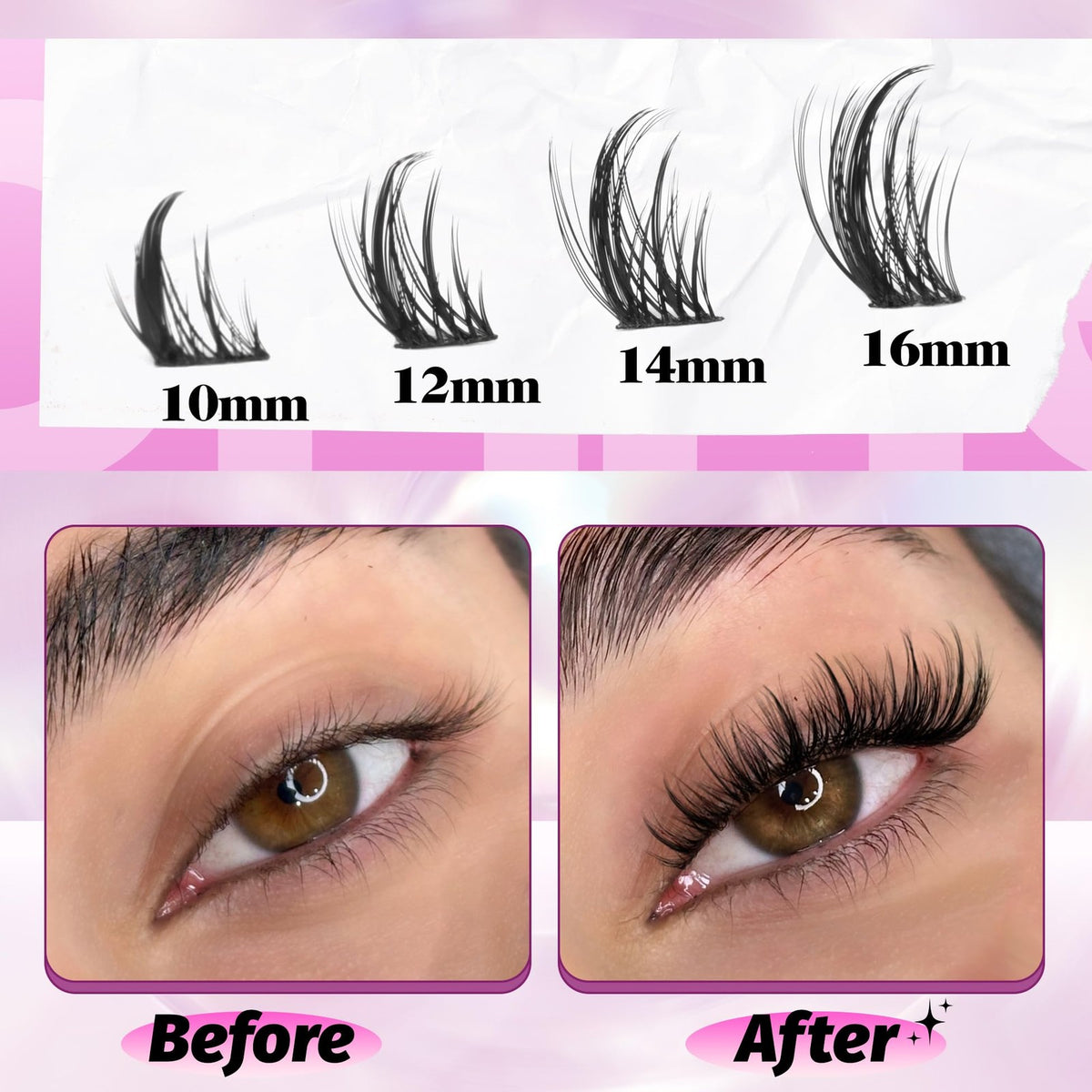 DIY Eyelash Extension Kit 120 Wispy Cluster Lashes 10-16mm - Natural Lash