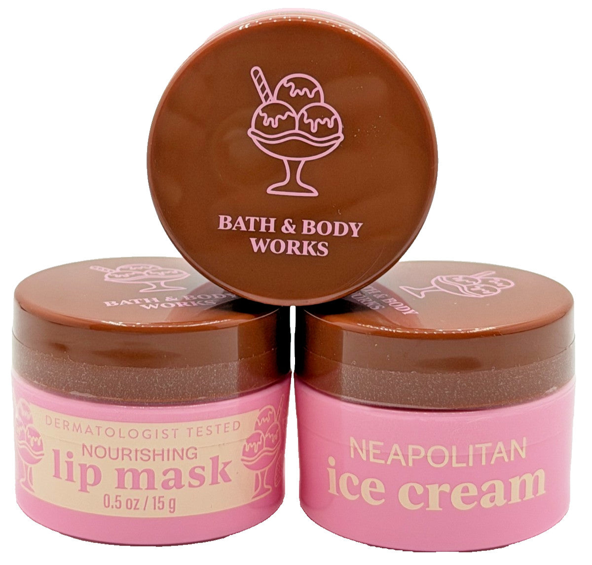 Lip Mask Set - Neapolitan Ice Cream Nourishing Lip Care 3 Jars 0.5 oz