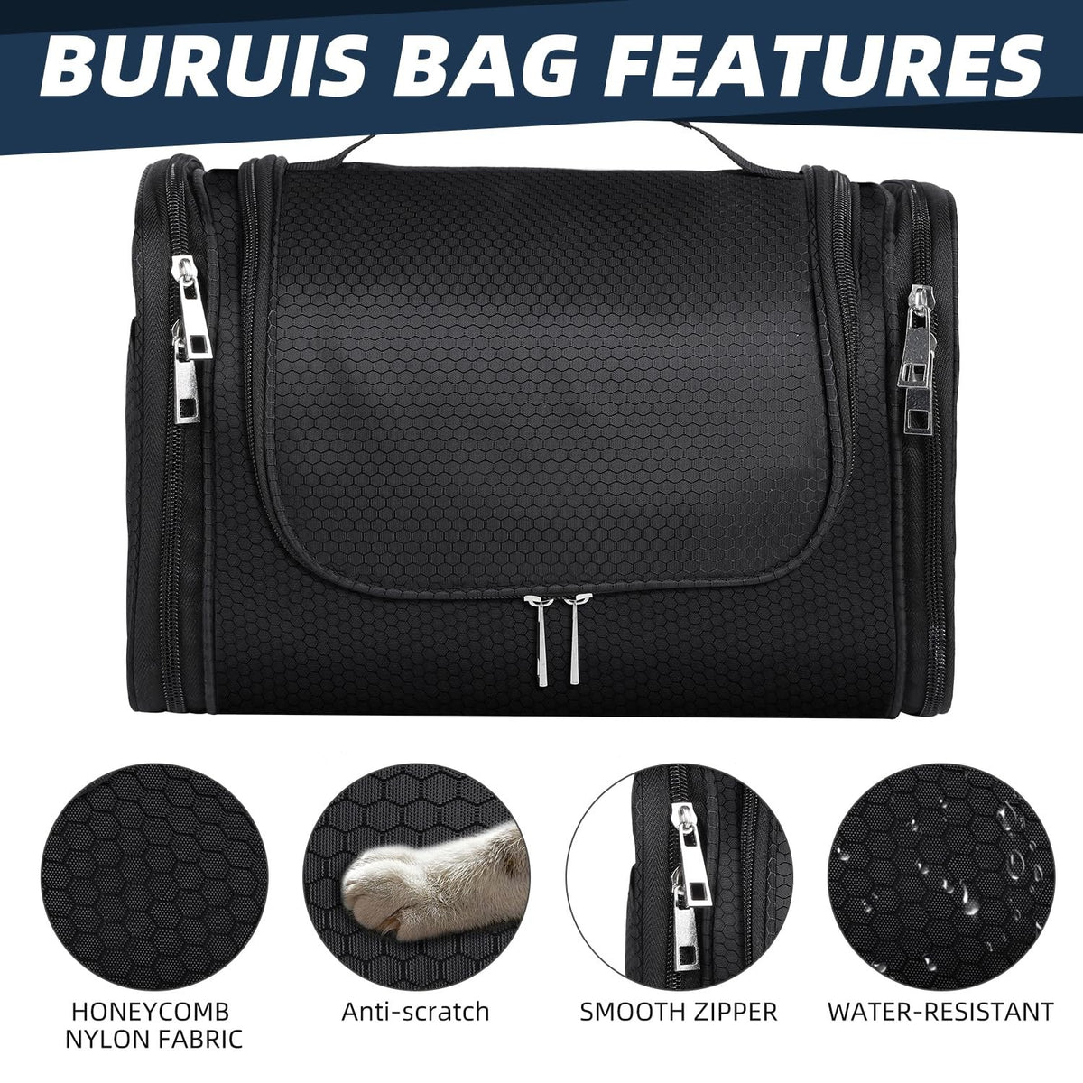 Large Capacity Water-Resistant Hanging Toiletry Bag for Travel