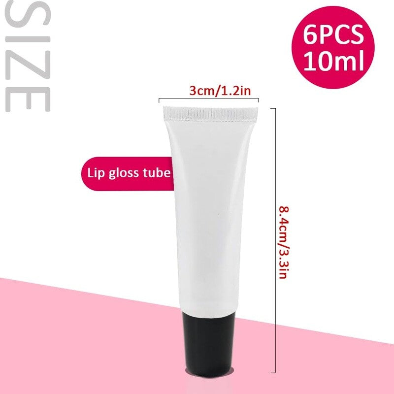 6Pcs Clear Lip Gloss Tubes Set - Empty Refillable Squeeze Containers, 10ml