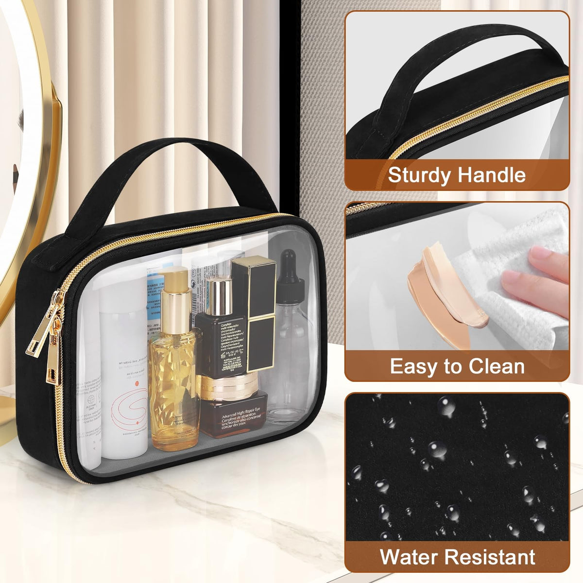 Clear Toiletry Bag 3 Pack with Handles - Waterproof Makeup & Travel Organizer