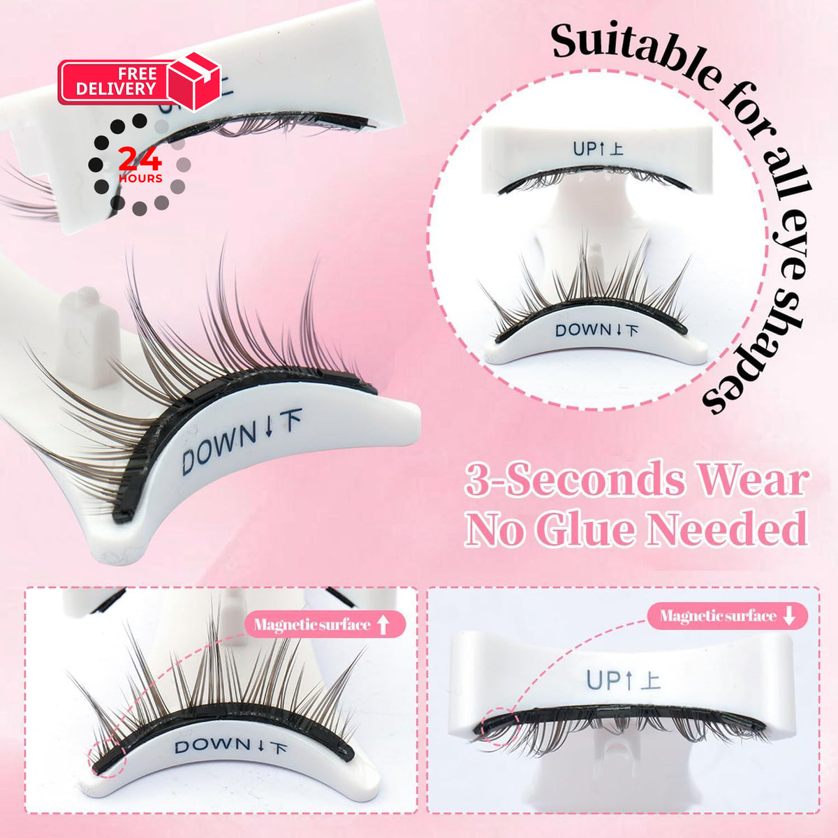 Magnetic False Eyelashes with Applicator - Natural 3D Fluffy Look, Pack of 1