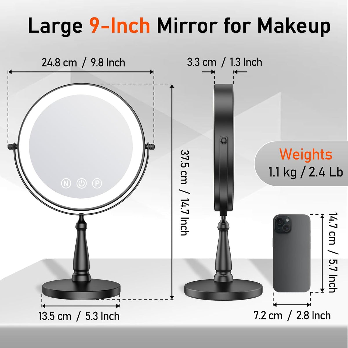 Lighted Makeup Mirror with 20X Magnification and Adjustable Brightness