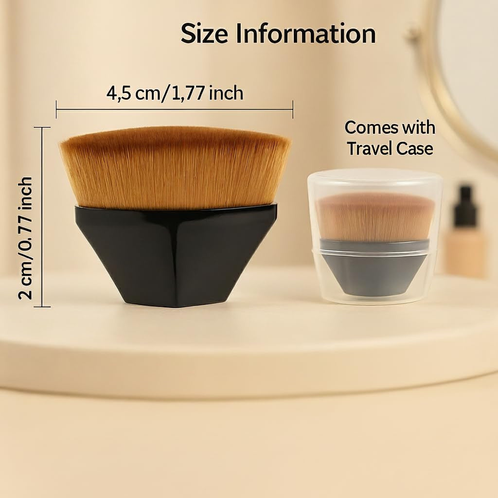4-Pack Flat Top Foundation Makeup Brushes | Travel Kabuki Set with Protective Case