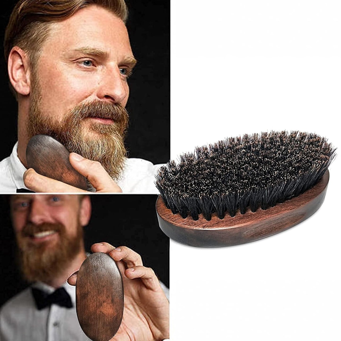 Men's Boar Bristle Beard Grooming Brush with Wooden Handle