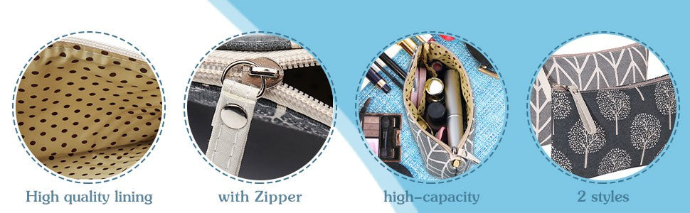 2 Pack Canvas Cosmetic Bags - Cute Multi-Function Travel Makeup Pouches