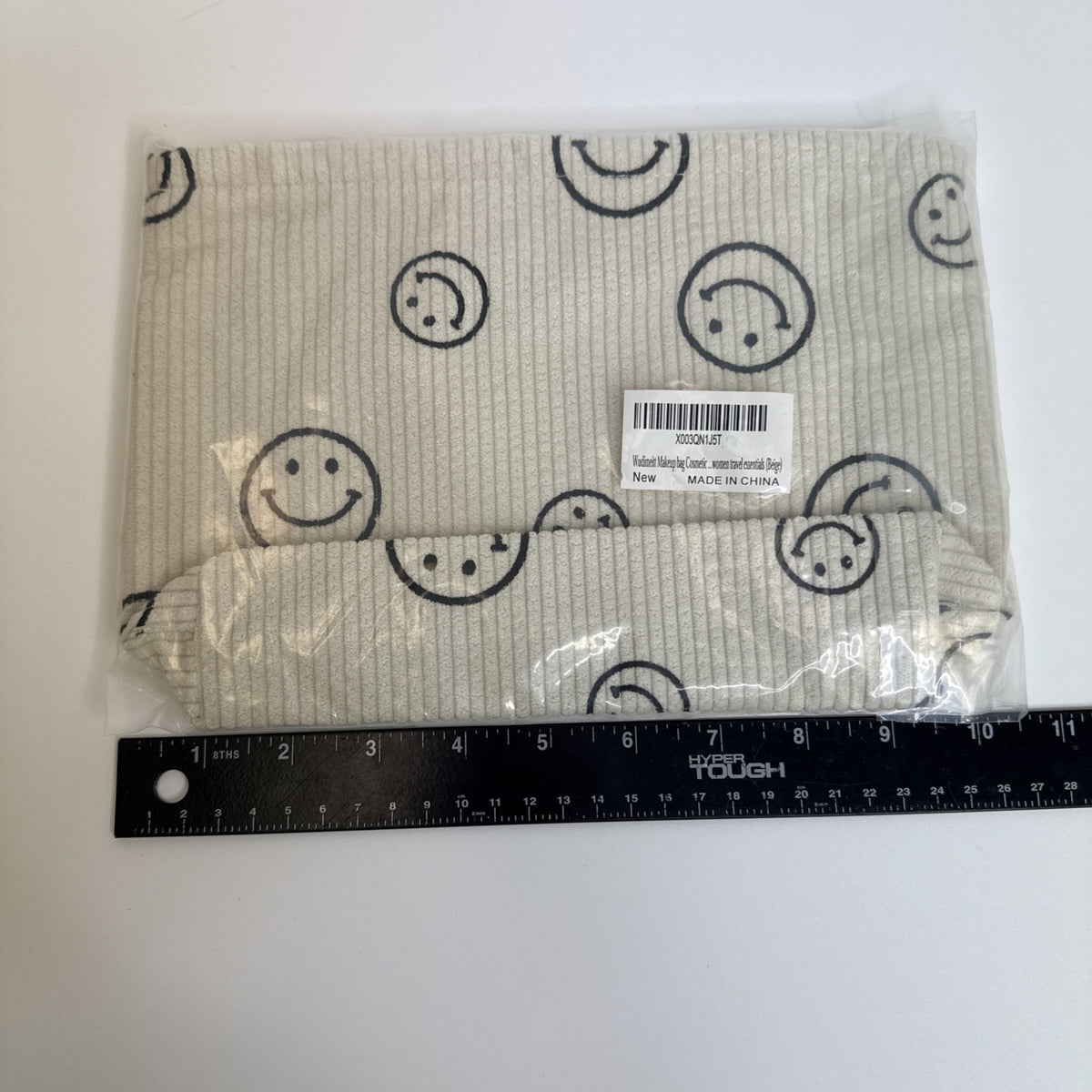3 Pack Corduroy Makeup Bags for Women - Cosmetic Travel Organizer with Smile Face Design
