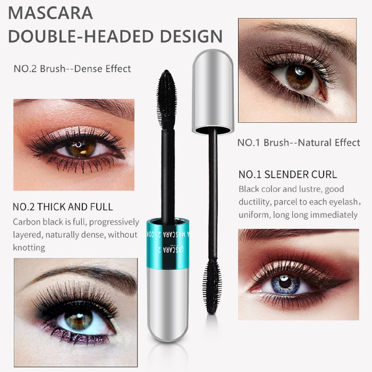 Long-Lasting 2 Pack Waterproof Lash Mascara Set with Dual Brushes