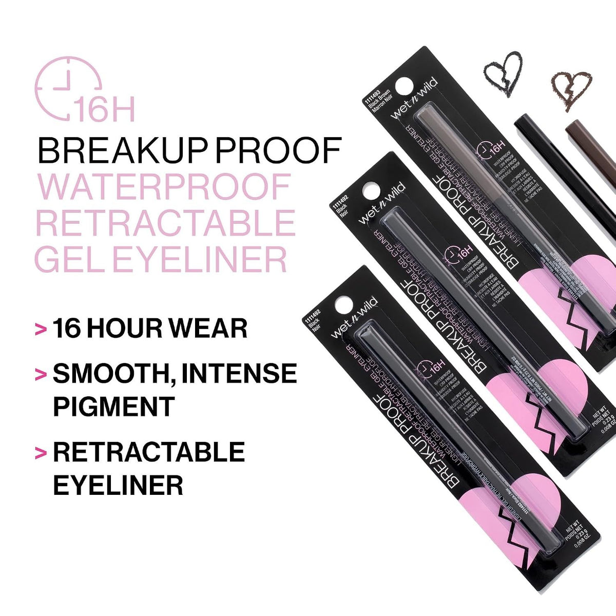 16-Hour Waterproof Retractable Eyeliner - Matte Black, Smudge-Proof