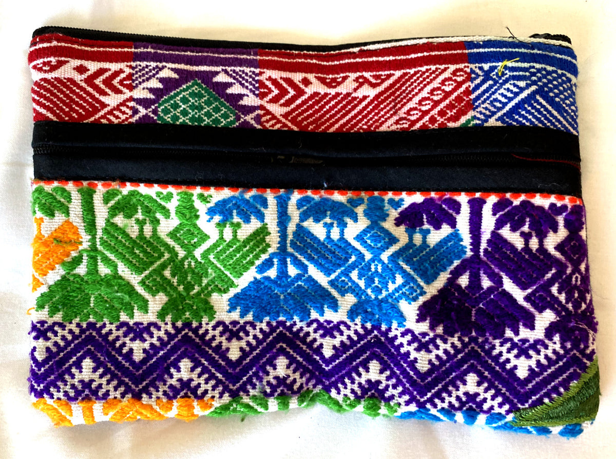 Guatemalan Hand Made Huipil Wallet with Geometric Colors and Zipper Pockets