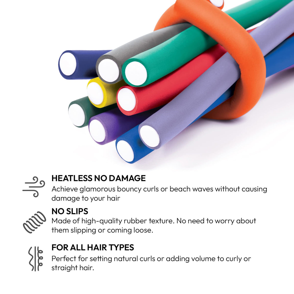 Heatless Hair Curlers Flexi Rods for Natural Curls and Volume - Black