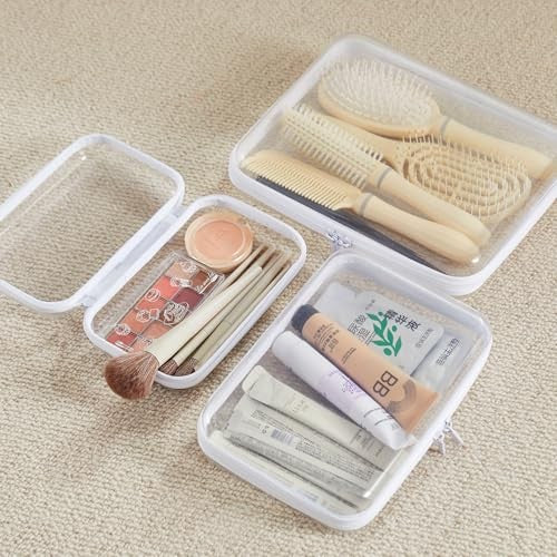 Transparent Hard Shell Zipper Organizer Cases 3-Pack L M S Storage Pouches