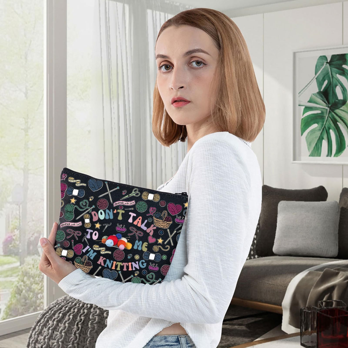 Knitting Cosmetic Bag - Crochet Inspired Gift, Waterproof Makeup Organizer