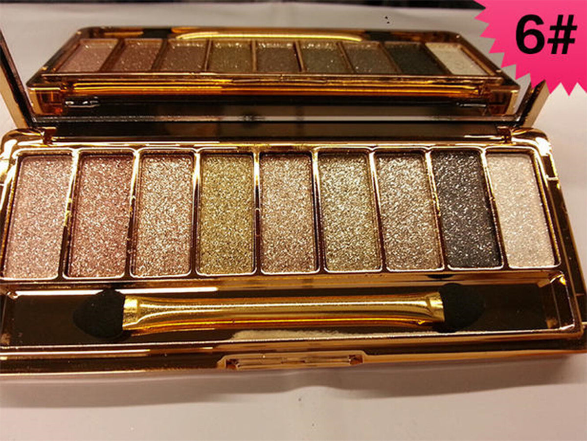 9-Color Glitter Eyeshadow Palette with Makeup Brush Set - Vibrant & Long Lasting