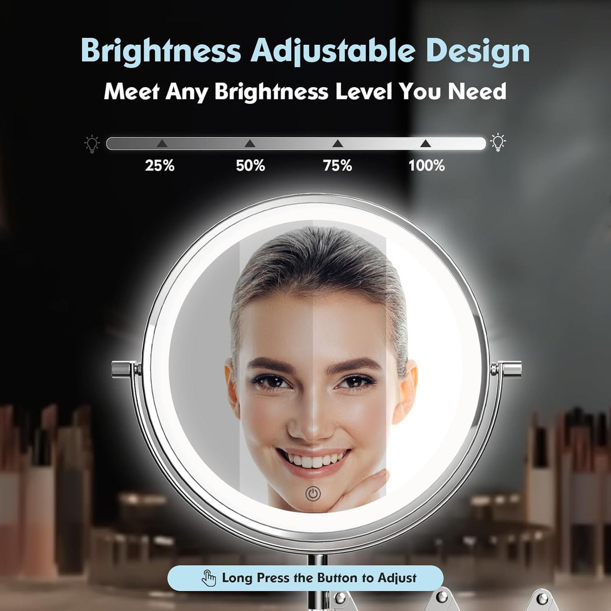 Rechargeable Wall Mounted Makeup Mirror with Lights 8 Inch Double Sided 1X/10X Magnification