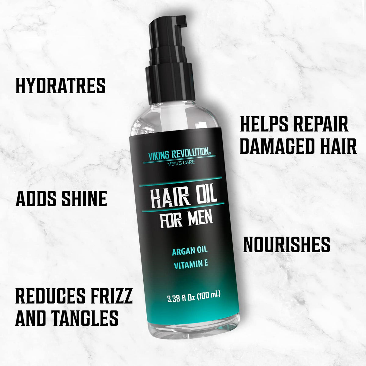 Men's Hydrating Hair Oil with Argan & Vitamin E - Nourishing Sunflower Seed Oil, 3.38 fl oz