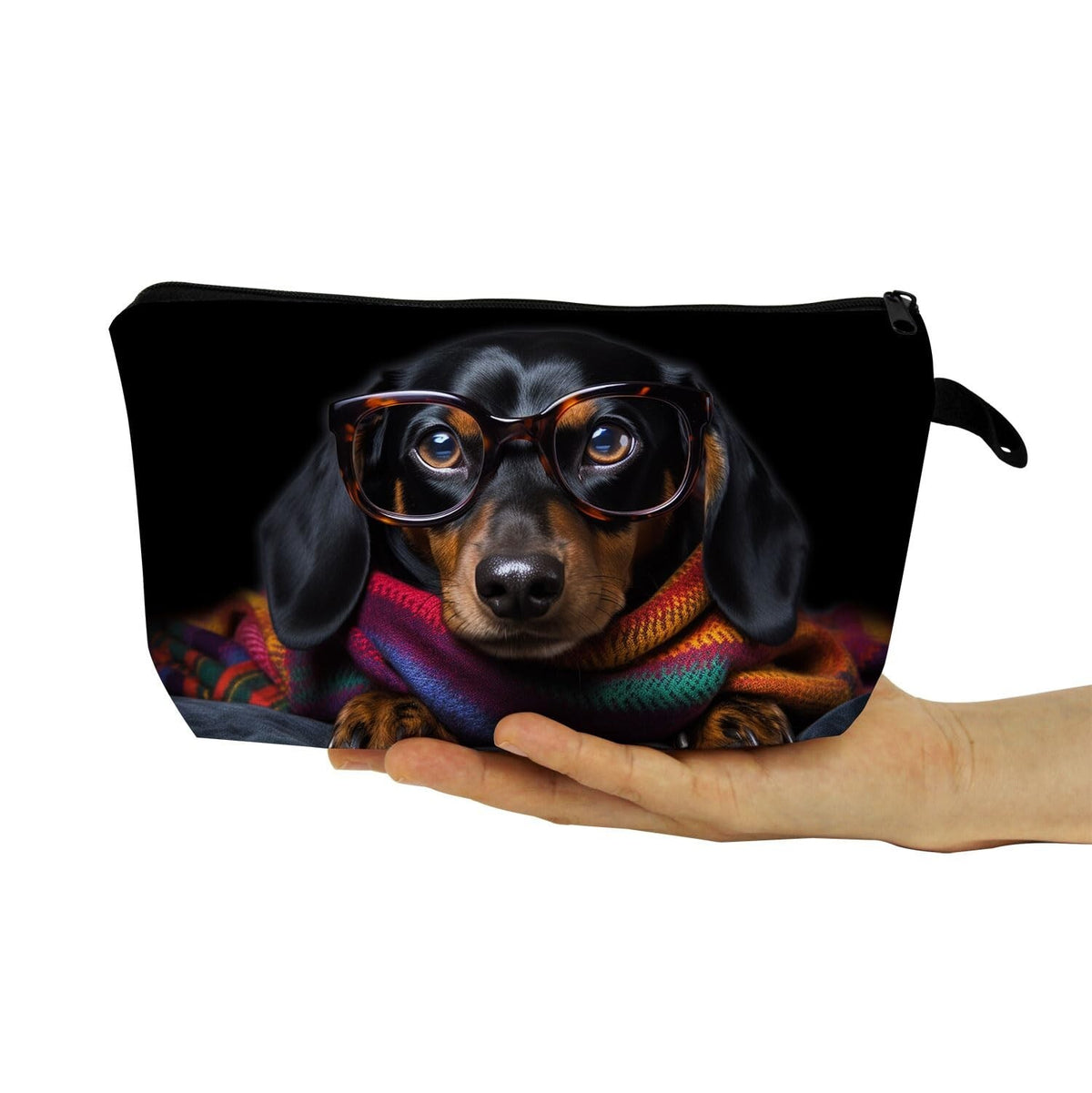 Funny Dachshund Makeup Bag - Small Organizer with Zipper for Cosmetics & Travel