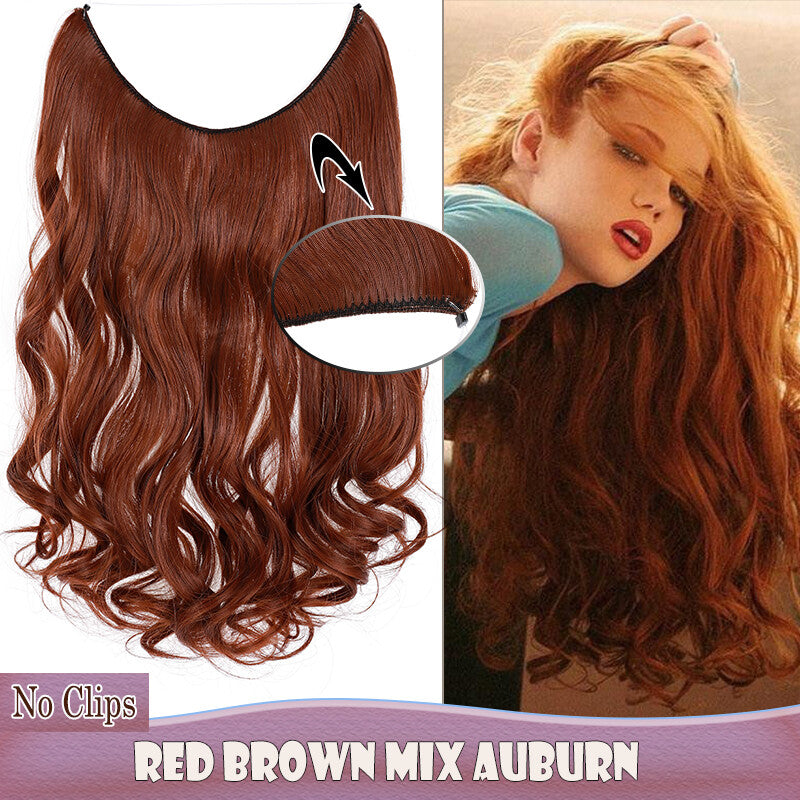 Invisible Wire Clip-In Hair Extensions with Clips & Replacement Wires - Natural & Wavy, 20/24 Inch