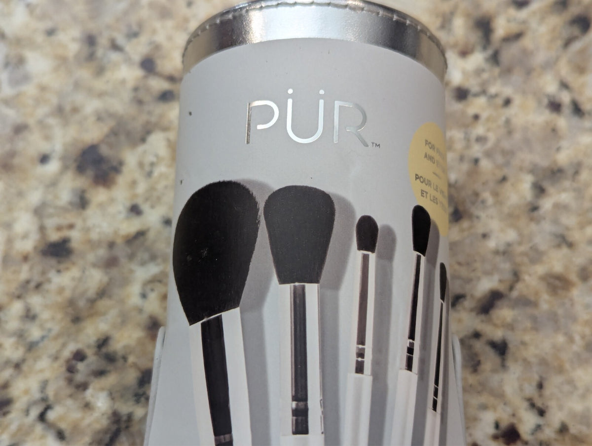 Pur 5-Piece Makeup Brush Set with Holder - Silver