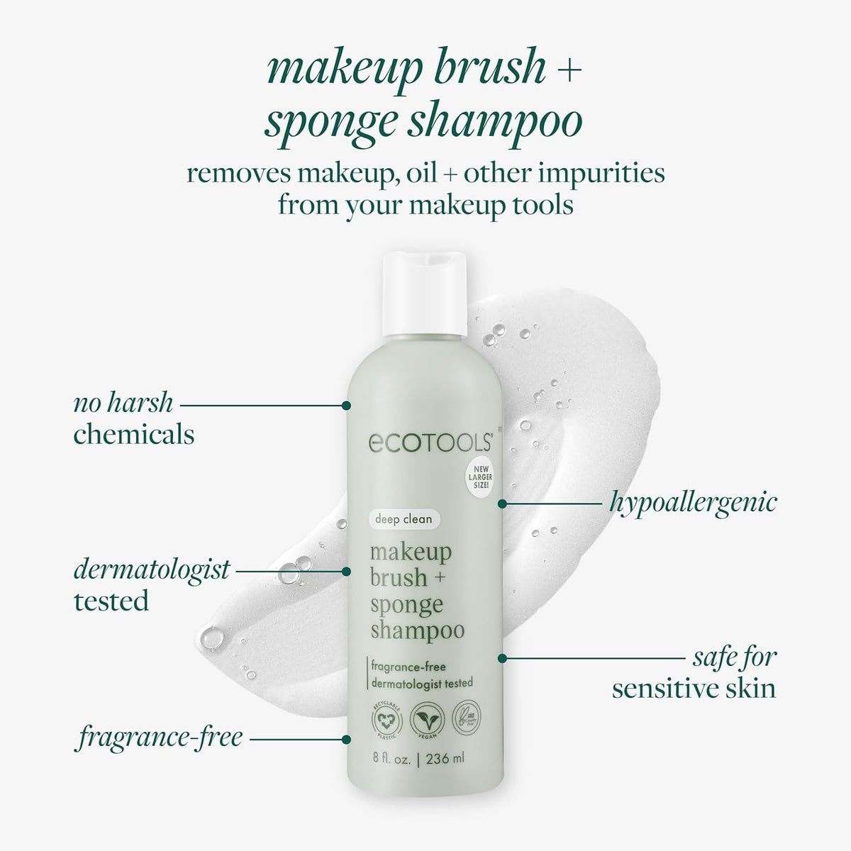 Makeup Brush and Sponge Cleaner - Gentle Plant-Based Shampoo for Impurities