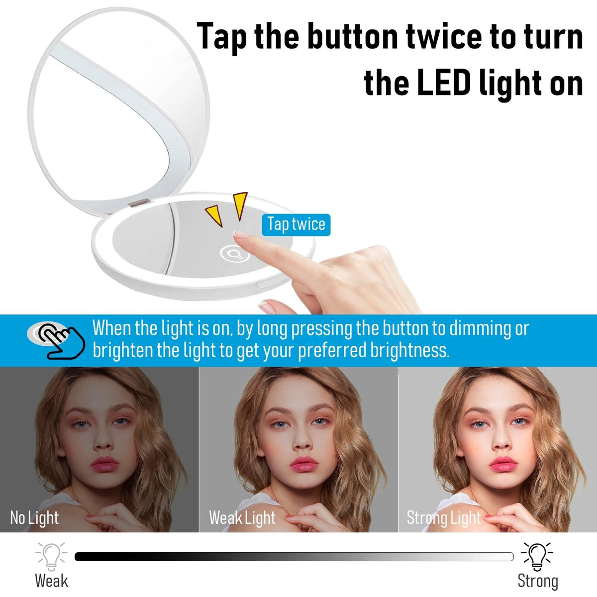 Rechargeable LED Travel Compact Mirror with 10x Magnification - 3.5 Inch