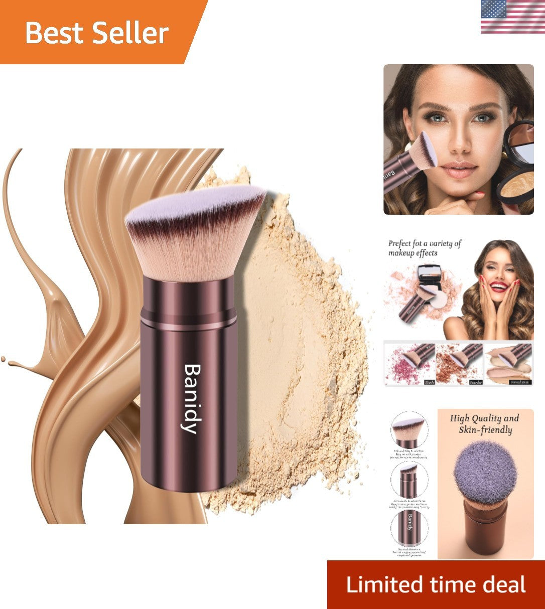 Retractable Makeup Brush with Soft Bristles for Liquid & Powder Application