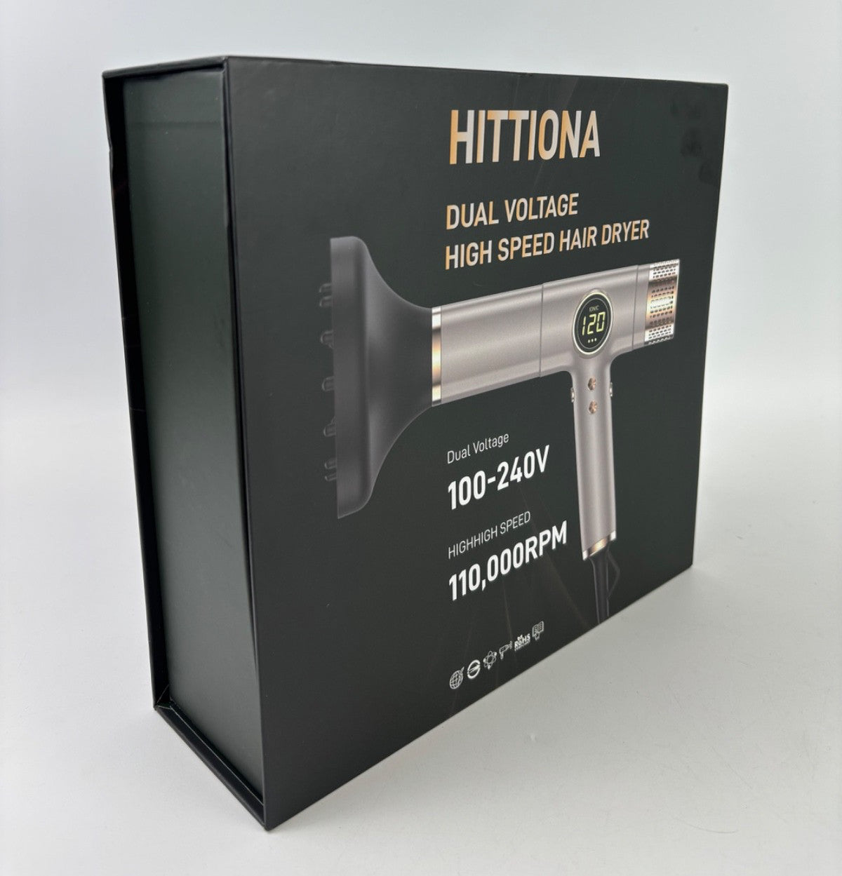 Dual Voltage Travel Hair Dryer with Magnetic Diffuser - 2000W Ionic, Lightweight