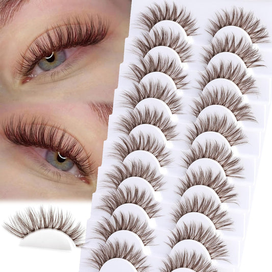 Brown False Eyelashes Wispy Cat Eye C-Curly Natural Look Reusable Strip Lashes