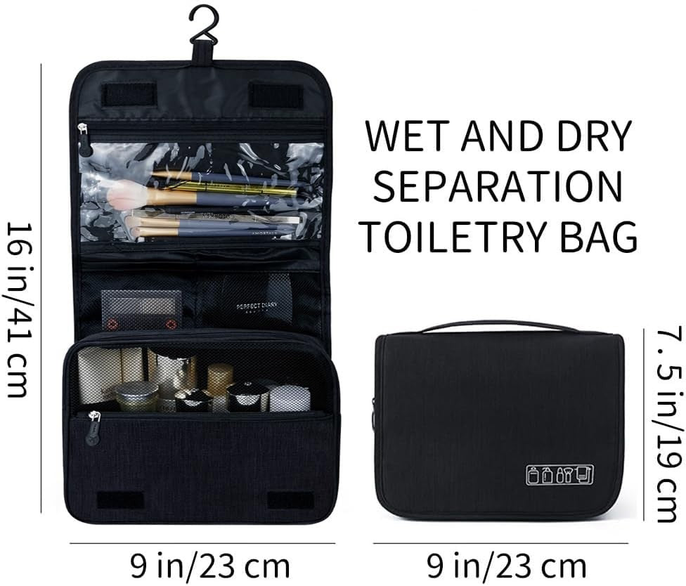 Water-Resistant Travel Toiletry Organizer Bag with Hanging Hook