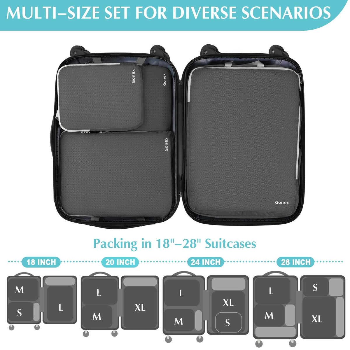 Compression Packing Cubes Set of 4 - Travel Organizers in Deep Gray