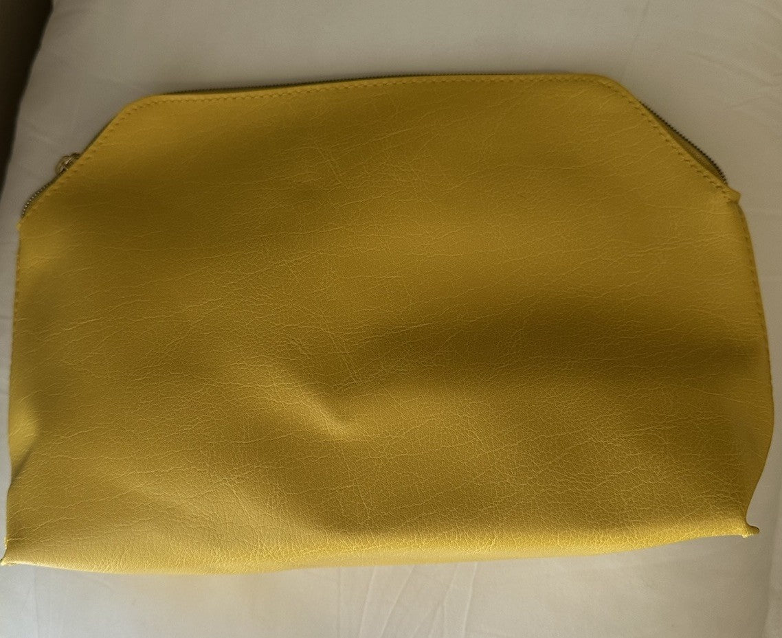 Yellow Faux Leather Makeup Bag - Cosmetic Travel Organizer 7x11