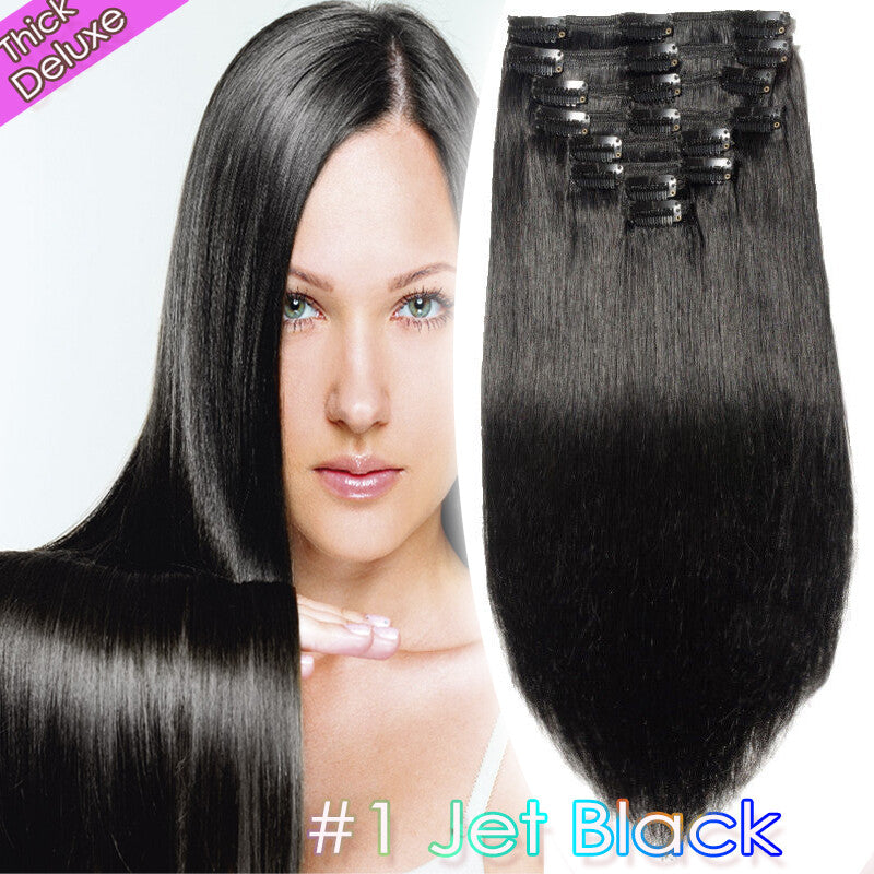 Double Weft Clip-In Hair Extensions 100% Remy Human Hair Thick Full Head