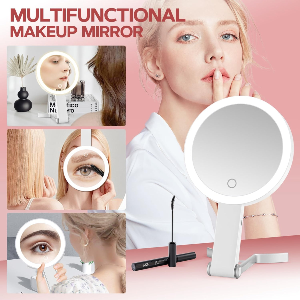 Lighted Makeup Mirror with 30X Magnification and Adjustable Brightness - Portable Vanity Mirror for Women