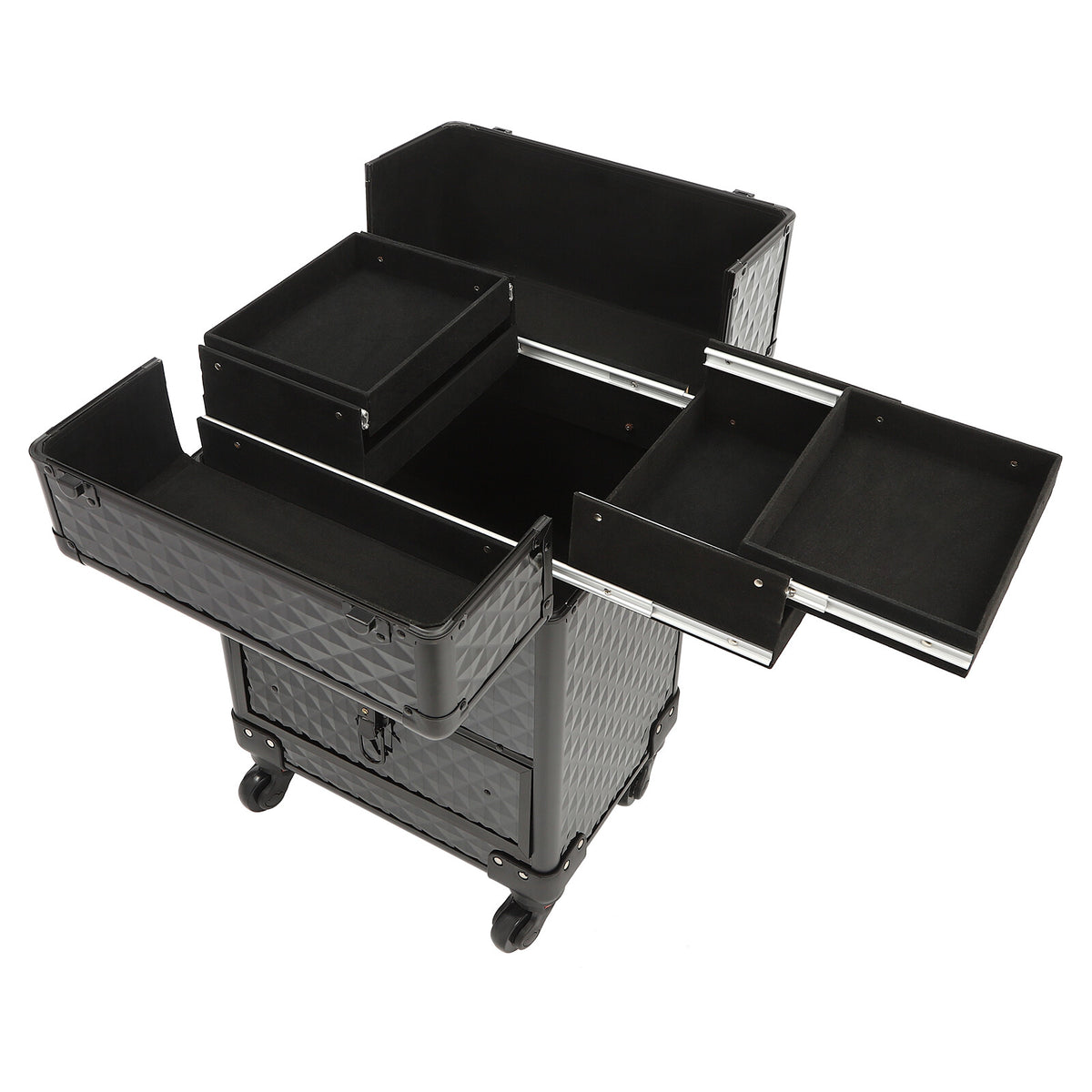 Rolling Makeup & Nail Desk Station with 7 Compartments - Black