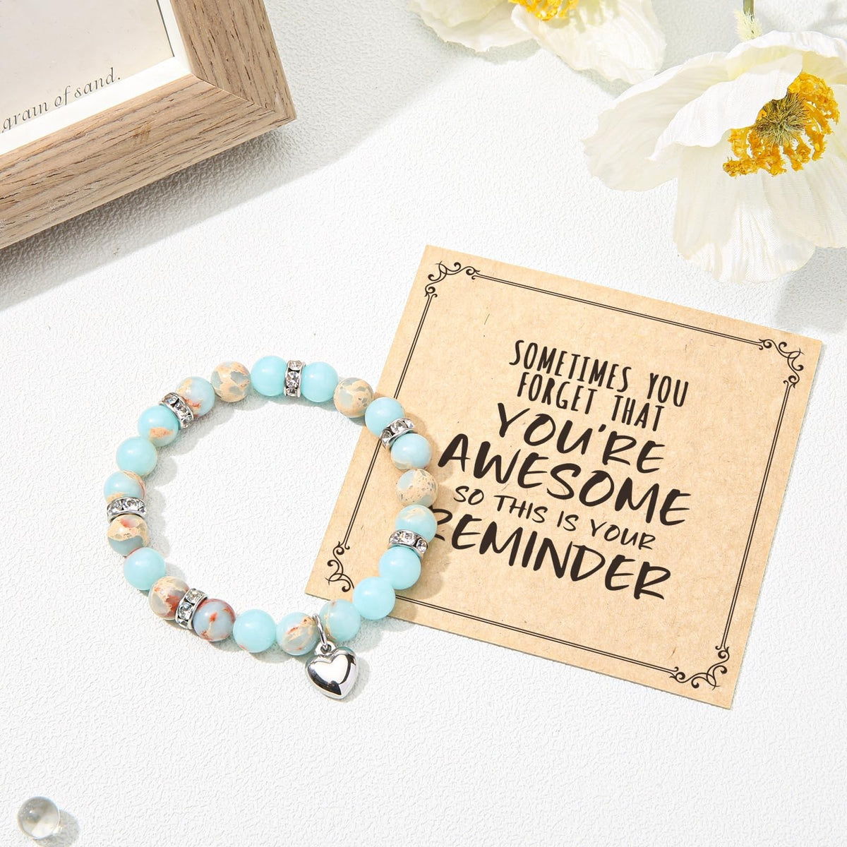Women’s Turquoise Heart Bead Strand Bracelet - Inspirational Jewelry Gift