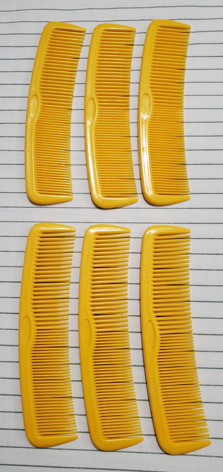 Vintage Tip Top Unbreakable Yellow Hair Combs - 5 Inch Lot of 6