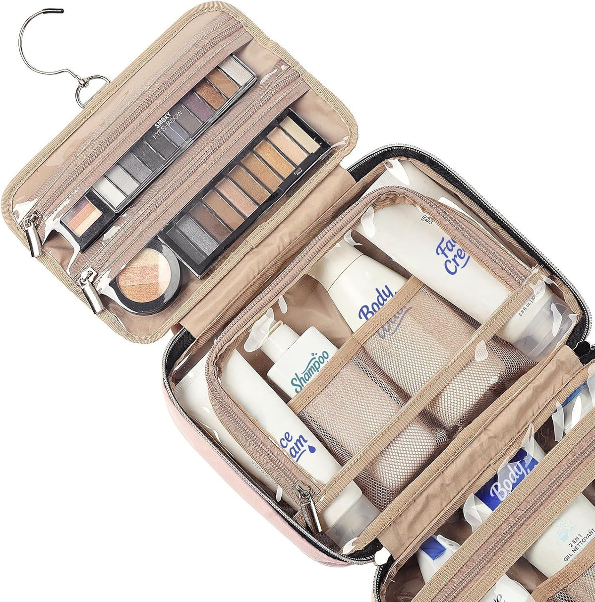 Travel Toiletry Bag for Women Hanging Makeup Organizer Pink