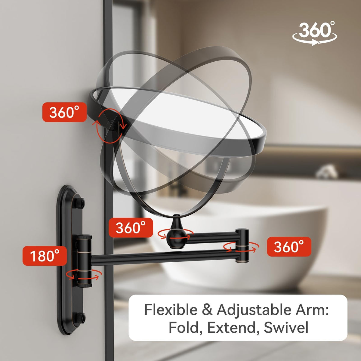 8-Inch Wall Mount Makeup Mirror with 20x Magnification and Adjustable Swivel - Oil Rubbed Bronze