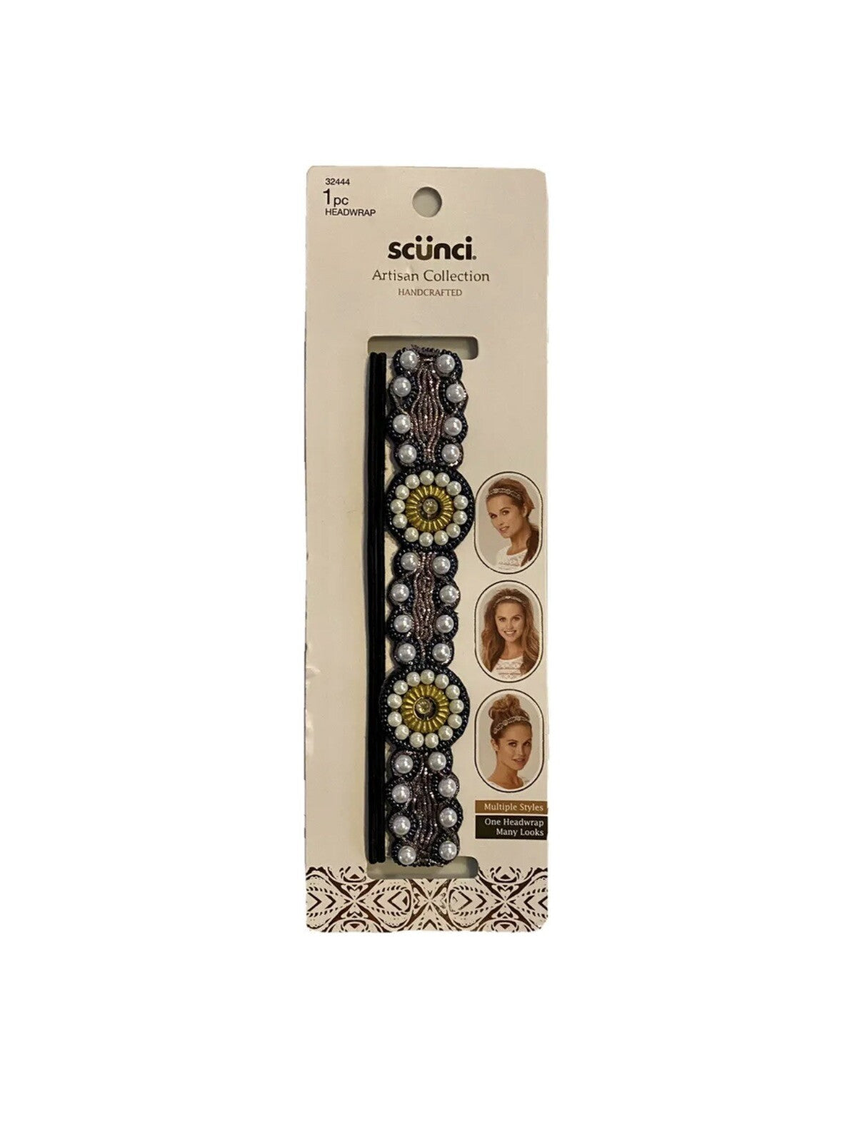 Scunci Artisan Collection, Handcrafted, Black with Pearls 1 pc.