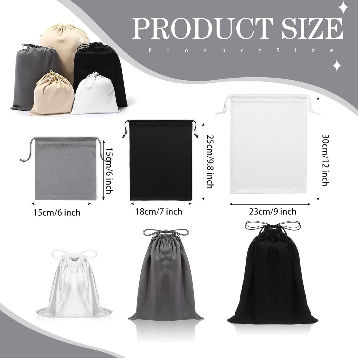 Microfiber Storage Bags with Drawstring - 20 Pack in Multiple Sizes for Privacy & Organization
