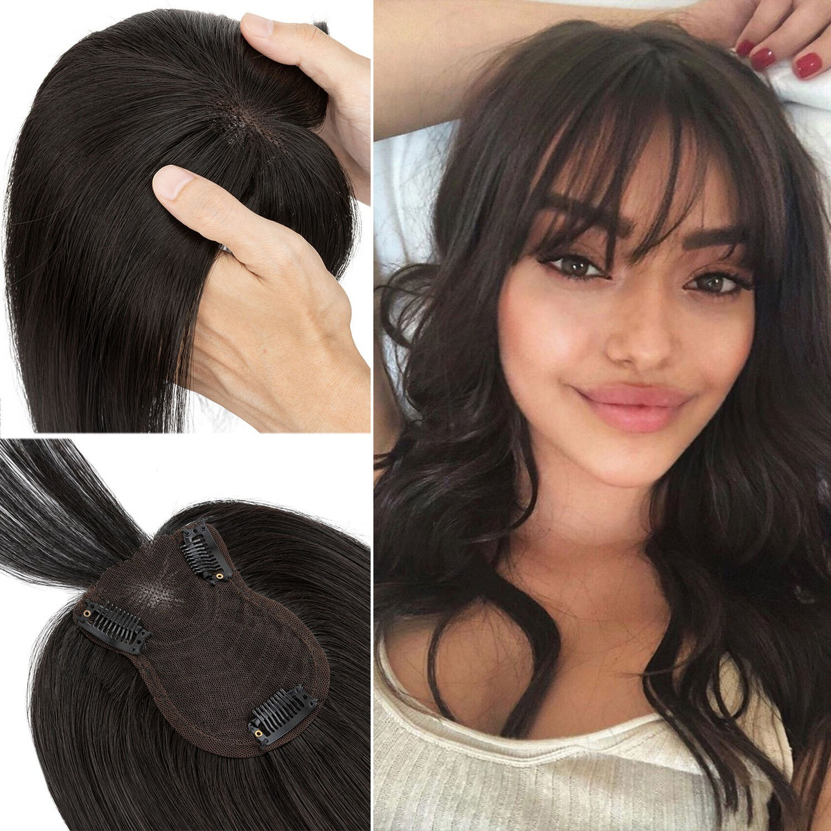 Women's Human Hair Clip-In Hairpiece Topper with Silk Lace Base – Natural Look
