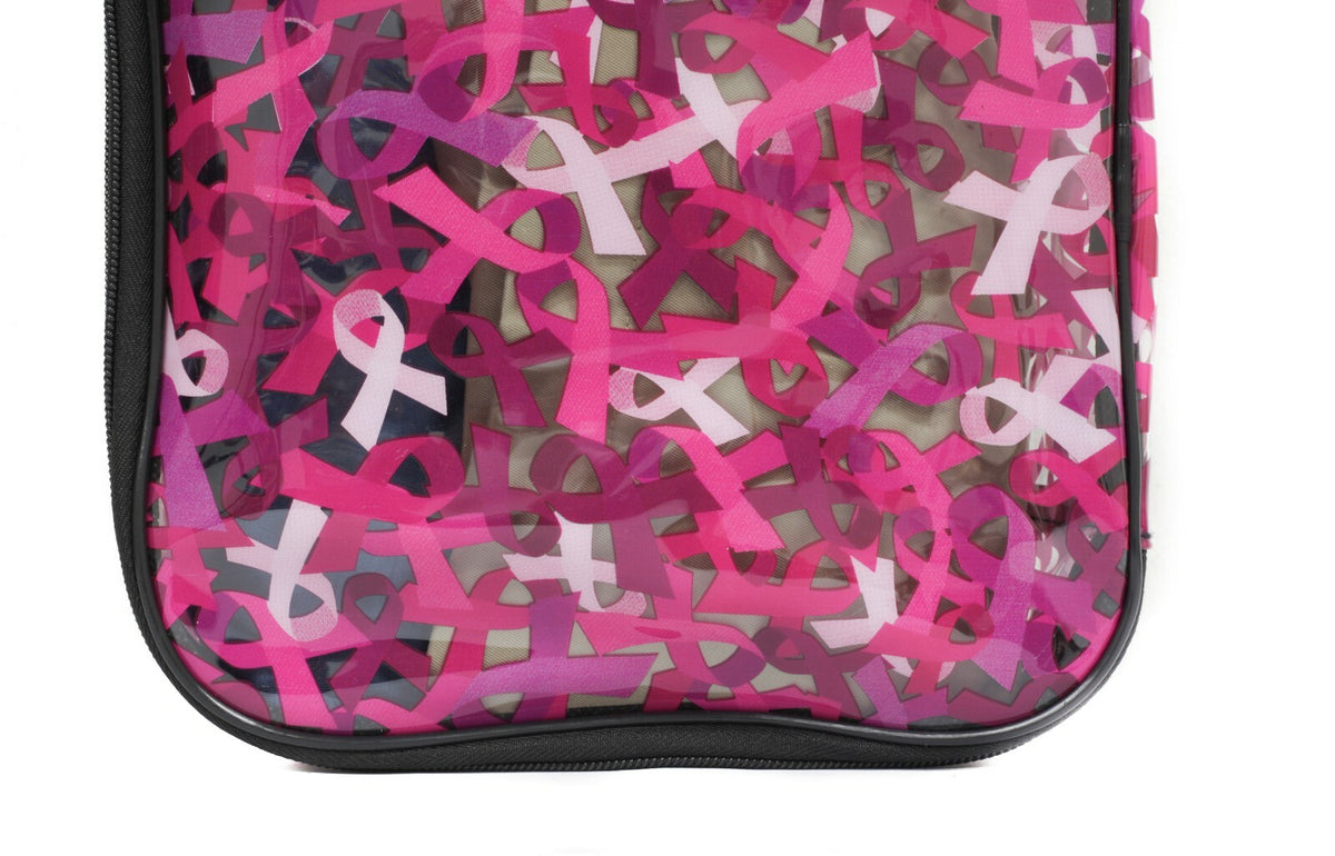 Breast Cancer Awareness Makeup Bag with Pink Ribbons - Support Cause, 10x8x5 Inch