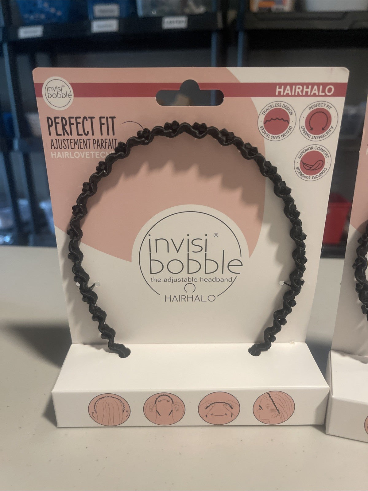 Lot of (2) invisibobble HairHalo The Adjustable Headband BLACK SPARKLE