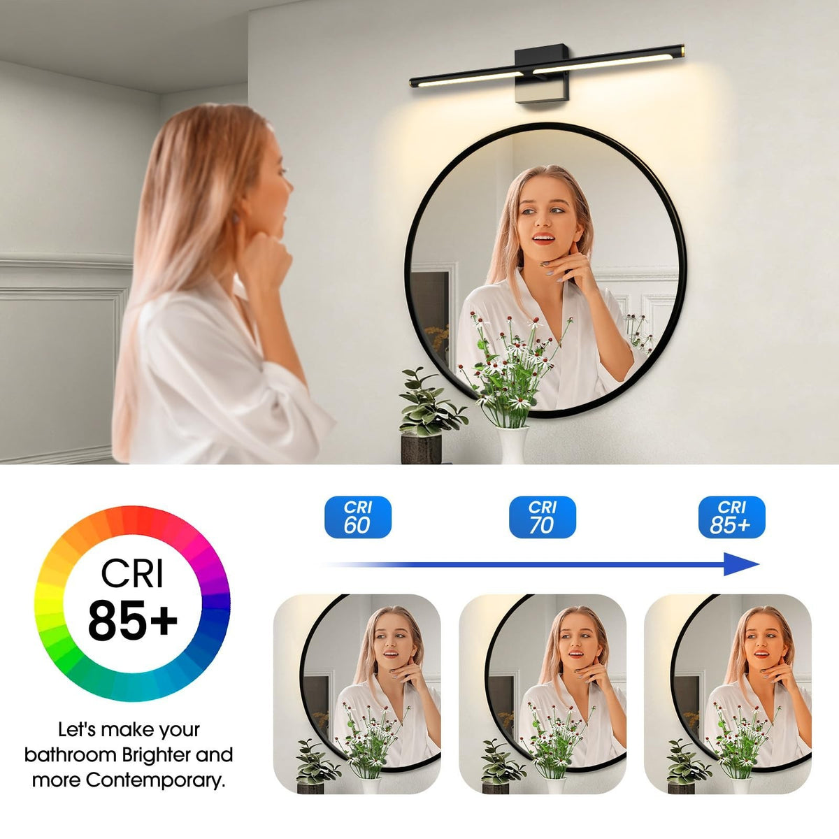 40-inch Dimmable LED Bathroom Vanity Light Fixture with Remote, Black Aluminum