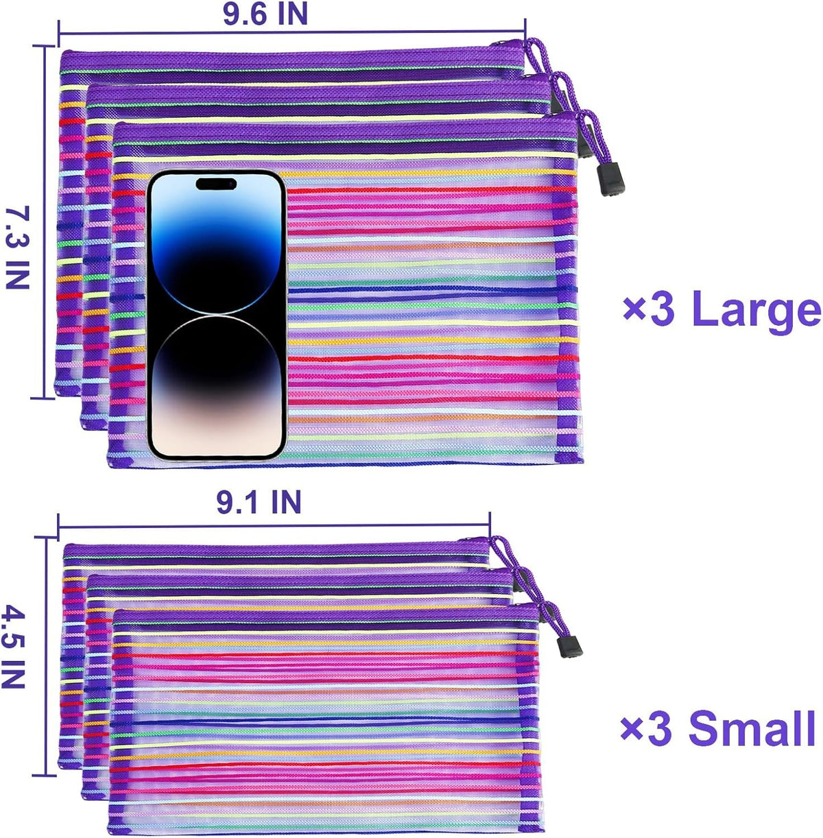 Mesh Makeup Bags with Zipper 6-Pack Nylon Travel Cosmetic Organizer